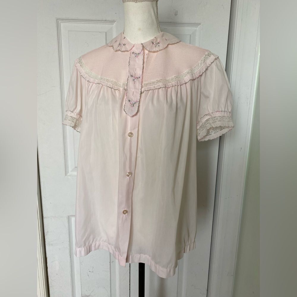 1960s/ 50s Baby Pink Cottagecore Barbiecore Peter Pan Collar Blouse